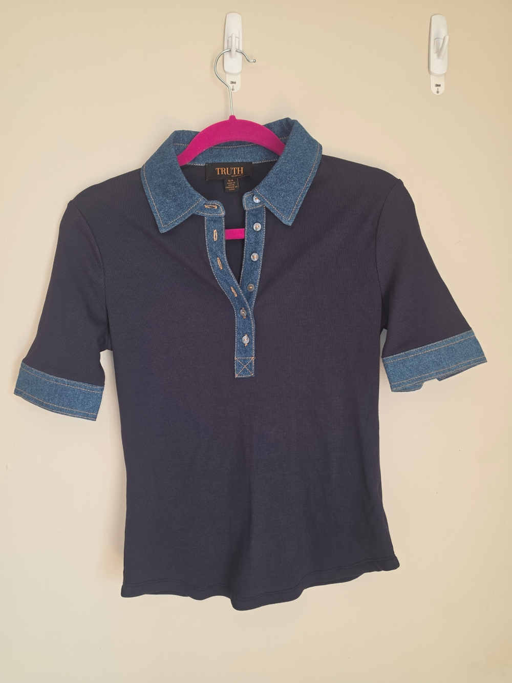 TRUTH by Republic Denim Trim Short Sleeve Ribbed Polo Top